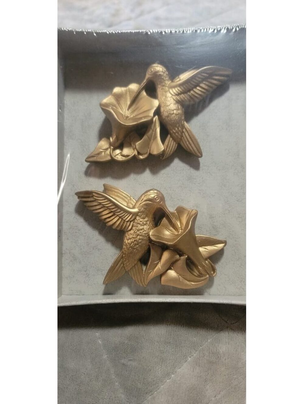 Set of Two Gold Tone Hummingbird Wall Decor Plaques